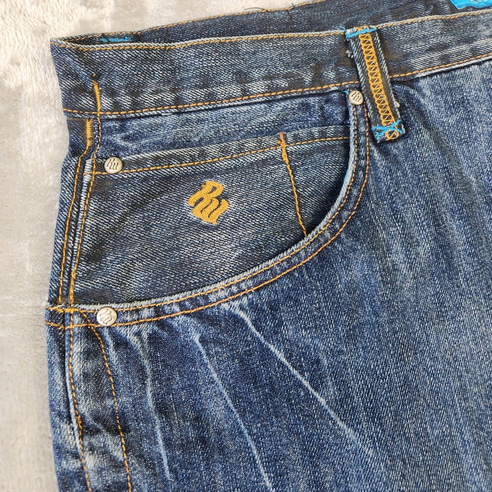 Rocawear Jeans Men 42 Patchwork Denim Y2k Embroidered Wide Leg Baggy Grunge Punk - Picture 3 of 10